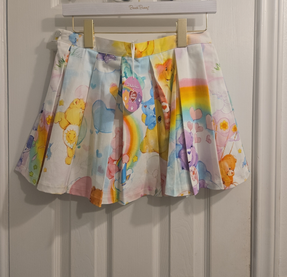 Dolls Kill Pastel Rainbow Care Bears Pleated Mini Skirt